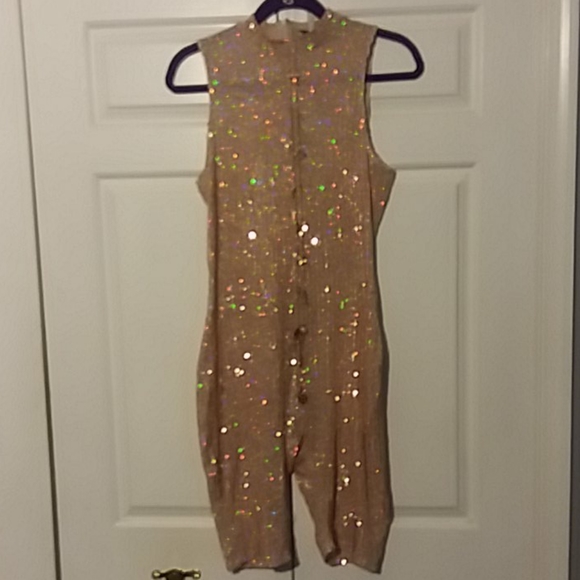 Fashion Nova Gold Sparkle Romper SZ Large - Picture 3 of 6